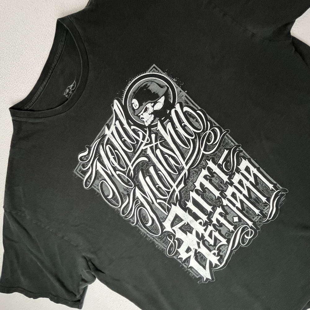 Metal Mulisha Men's XL Graphic T-Shirt Skull Logo "Faith No Fear" Black Distress